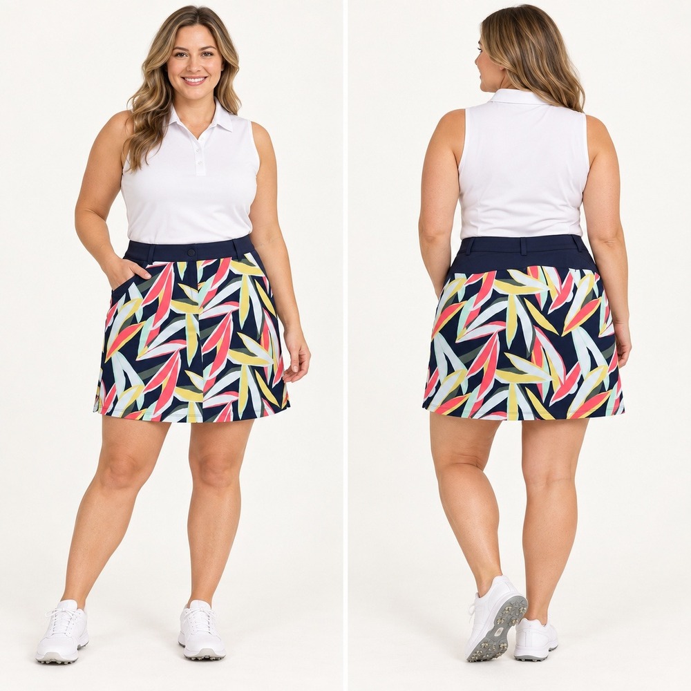 Lady Hagen Traditional Active Skort Womens 16 Navy Tropical Leaf NEW Golf Tennis